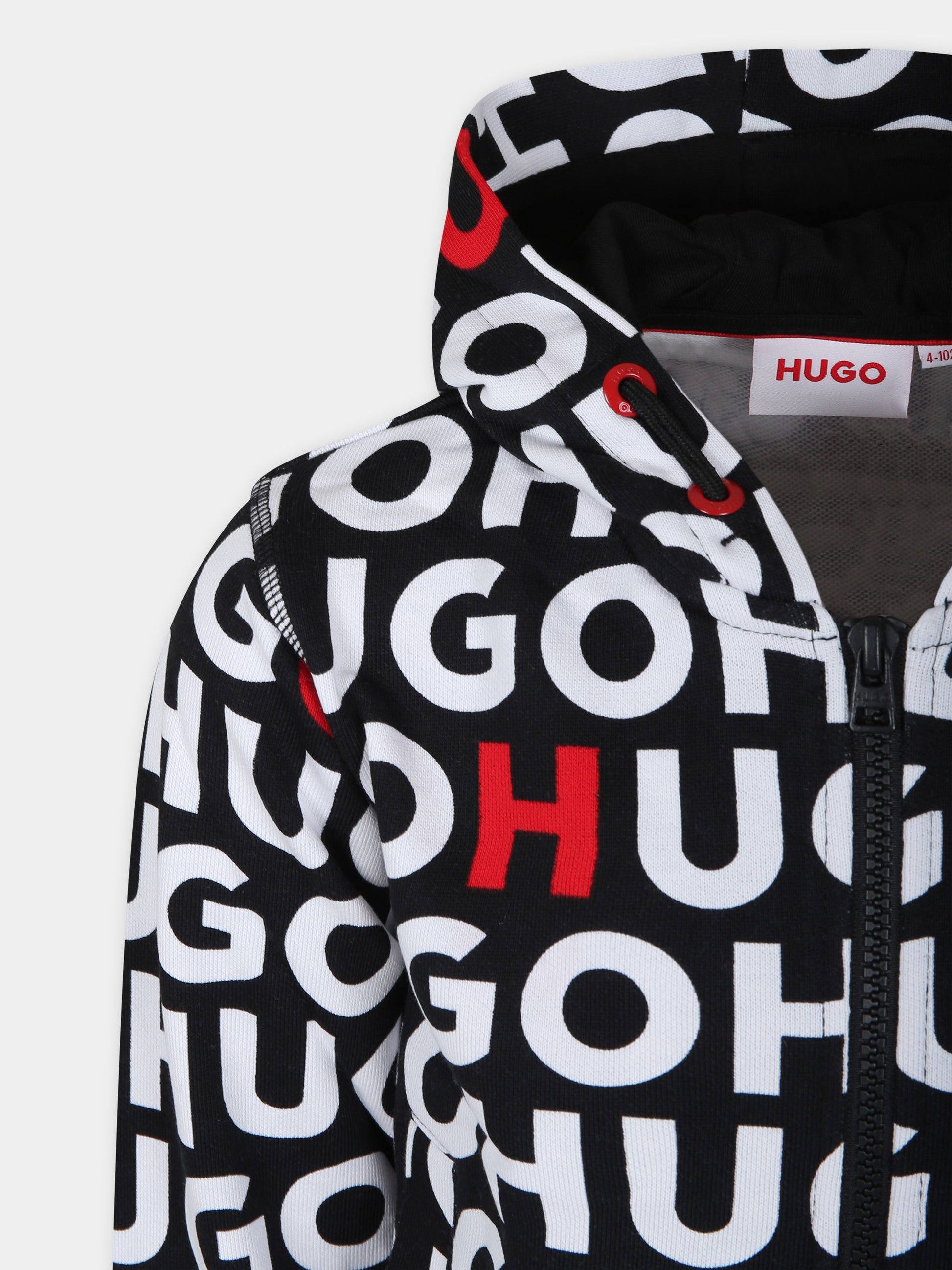Felpa nera con cappuccio per bambino con logo all-over,Hugo,G00029 M99