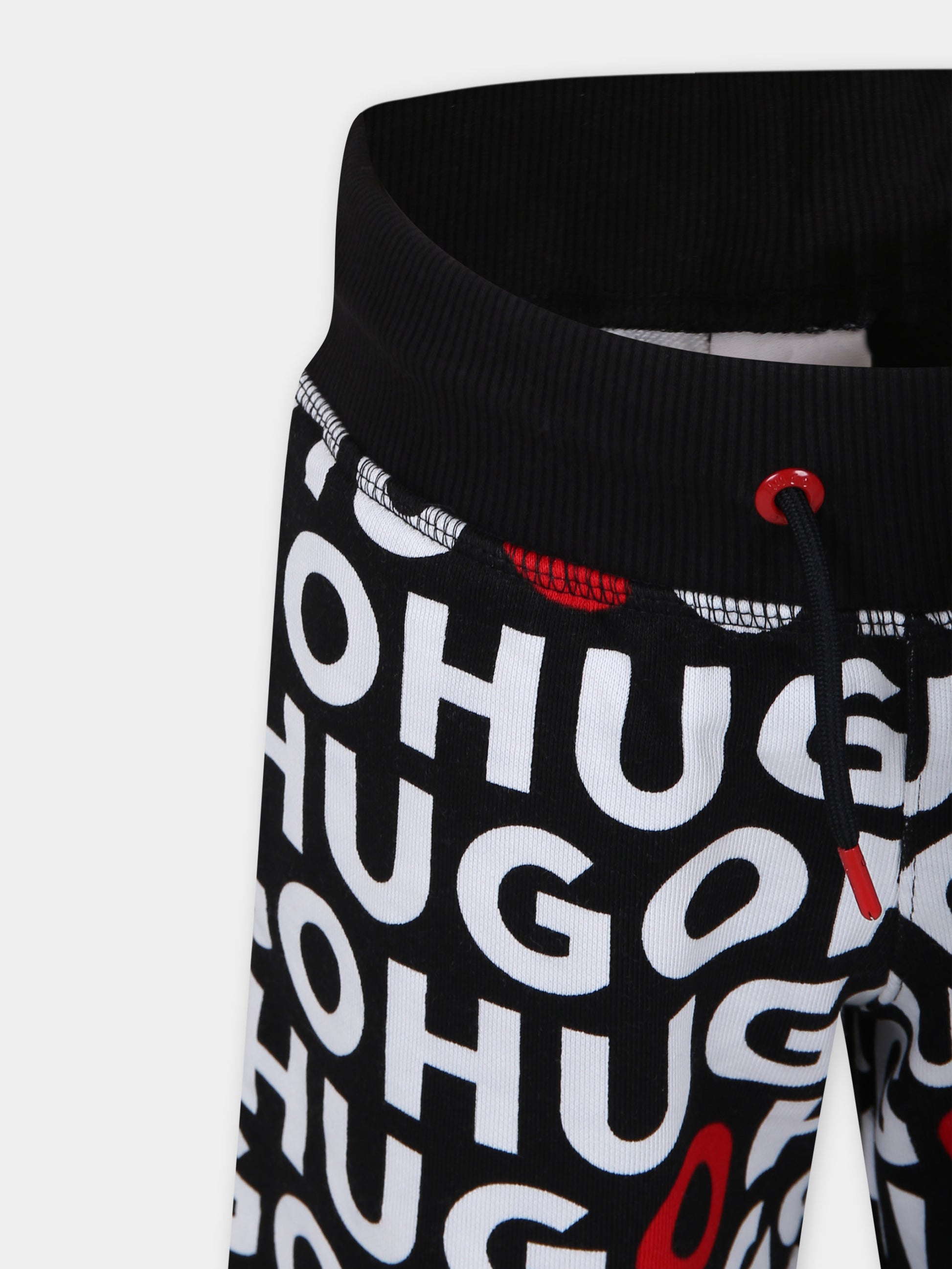 Shorts neri per bambino con logo all-over,Hugo,G00035 M99