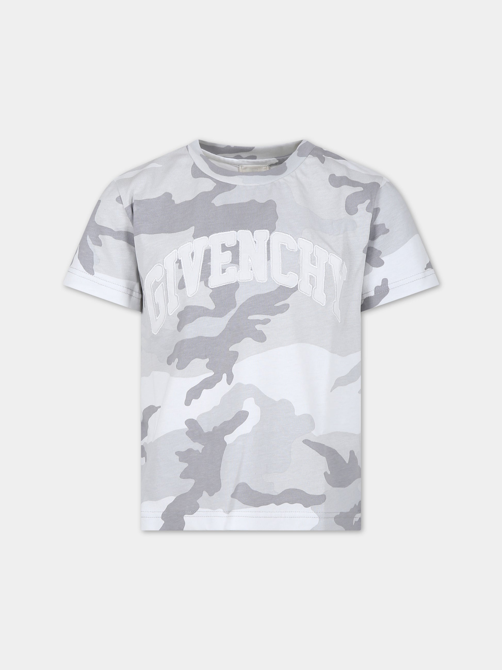 T-shirt grigia per bambino con stampa mimetica,Givenchy Kids,H30179 M01