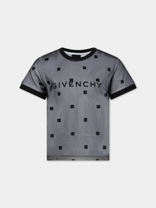 T-shirt nera per bambina con motivo 4G all-over,Givenchy Kids,H30085 09B