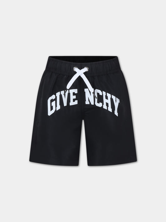 Boxer mare nero per bambino con logo,Givenchy Kids,H30092 09B