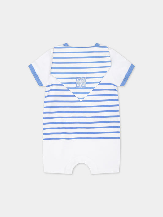 Pagliaccetto celeste per neonato con righe e logo,Givenchy Kids,H30235 824