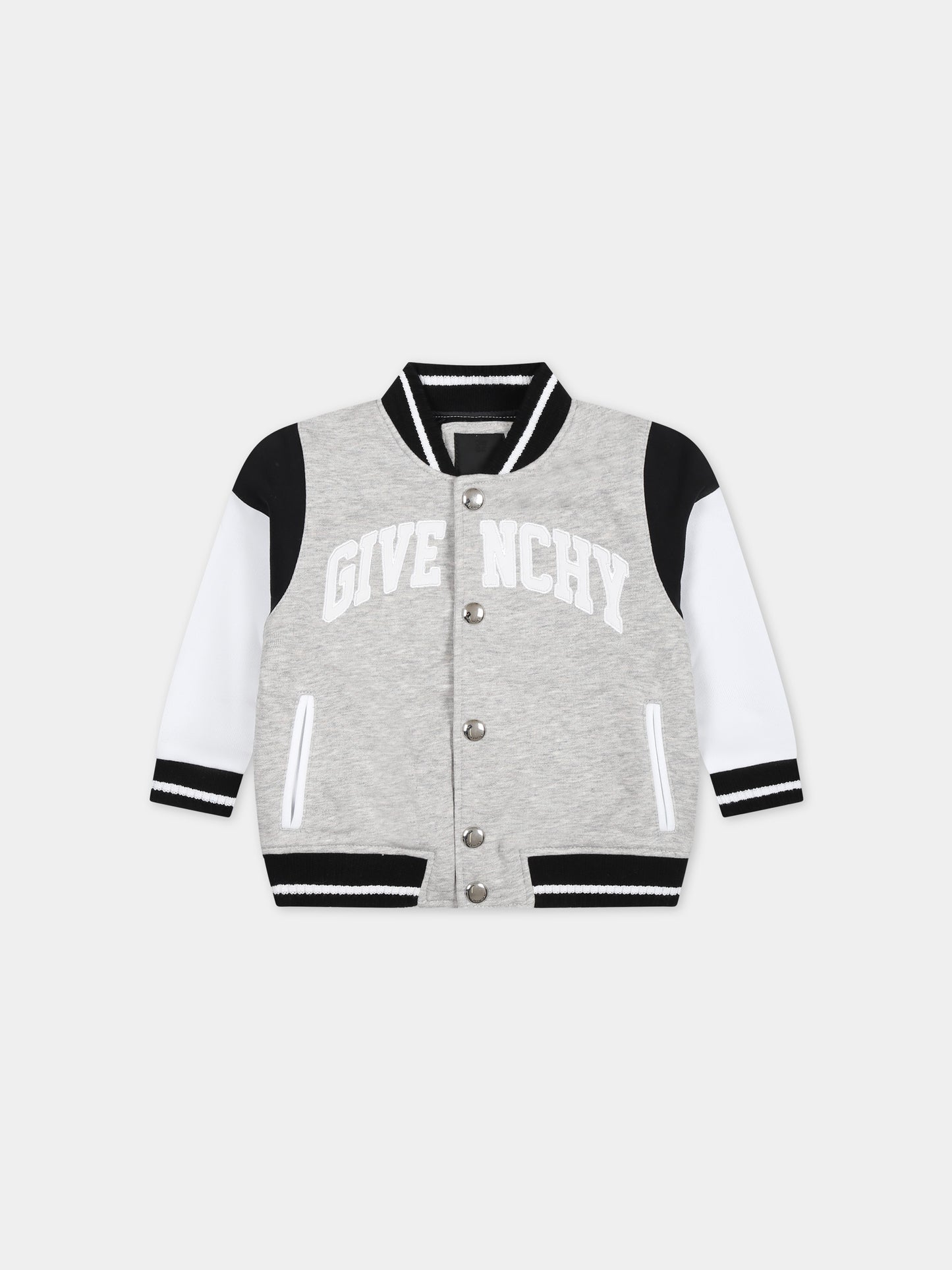 Bomber grigio per neonato con logo,Givenchy Kids,H30203 A01