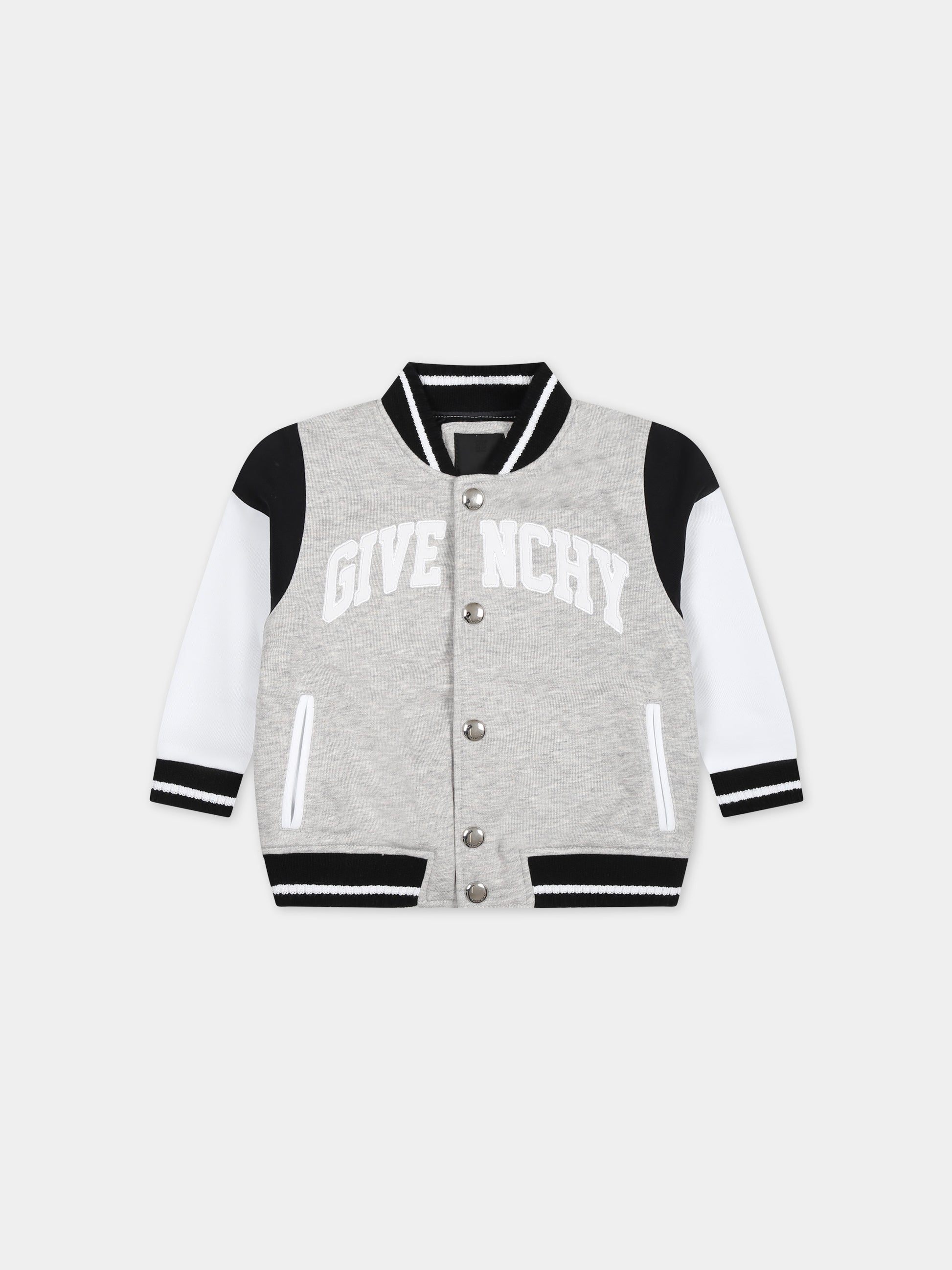 Bomber grigio per neonato con logo,Givenchy Kids,H30203 A01