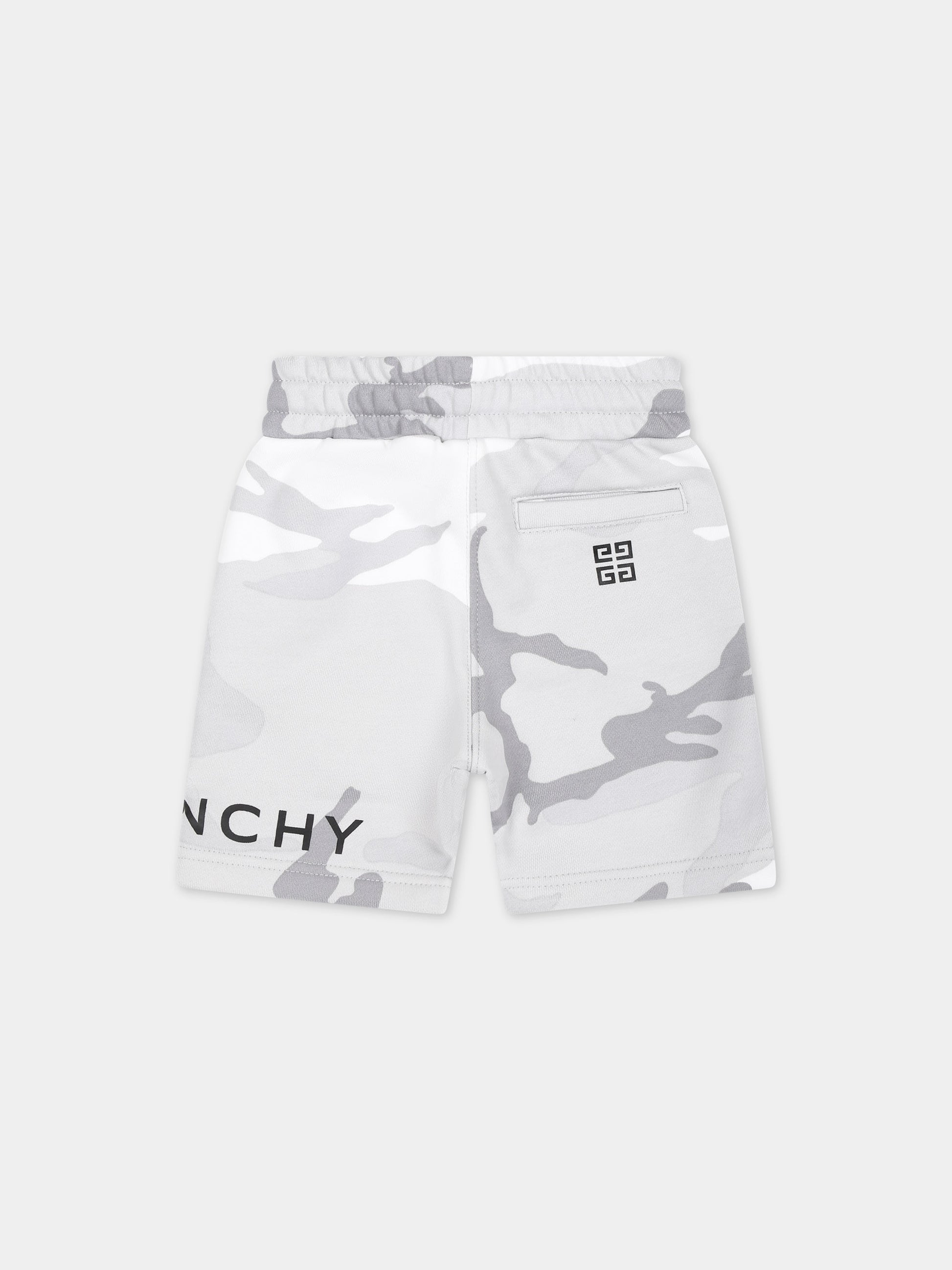 Shorts grigi per neonato con logo e stampa mimetica,Givenchy Kids,H30222 M01