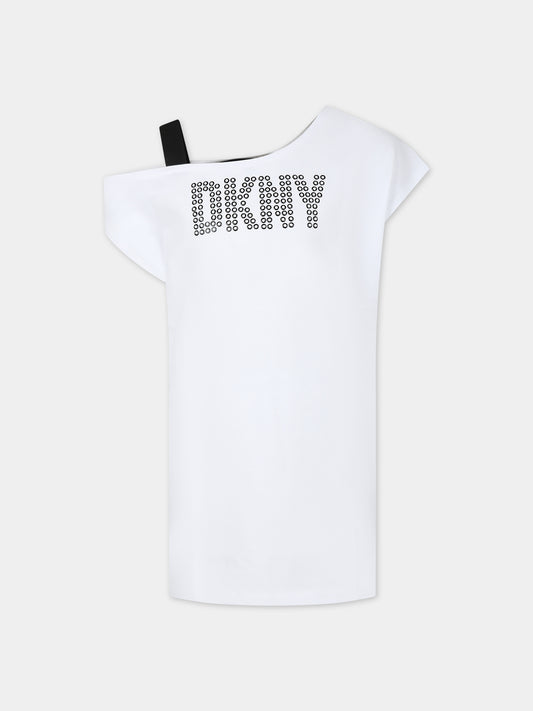 Vestito casual bianco per bambina con logo,Dkny,D60114 10P