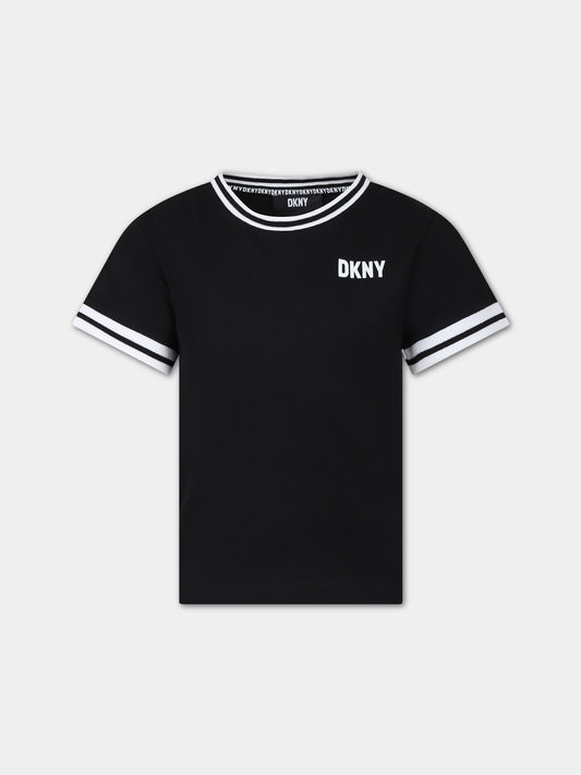 T-shirt nera per bambina con logo,Dkny,D60035 09B