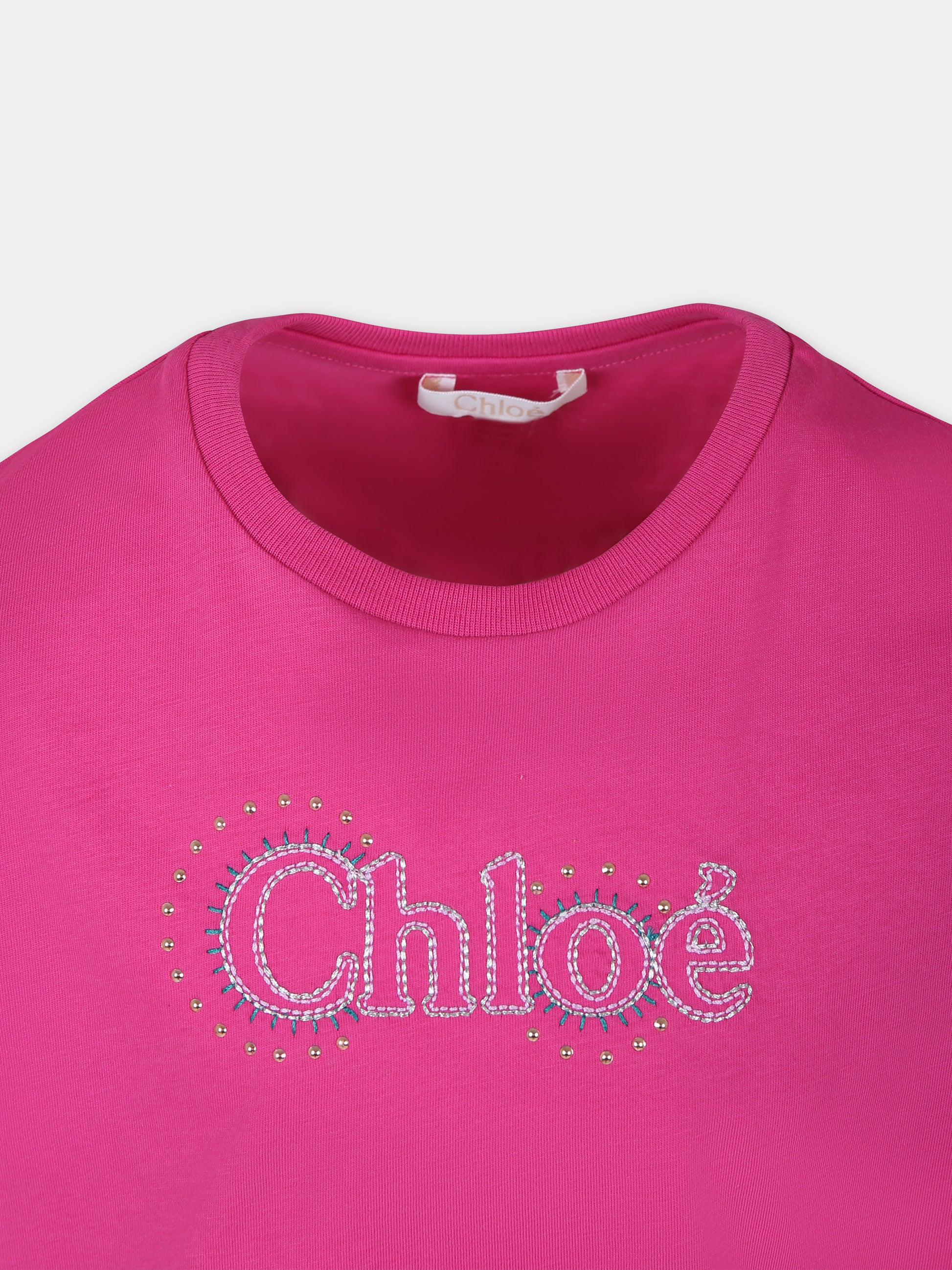 T-shirt fucsia per bambina con logo,Chloé Kids,C20114 49L