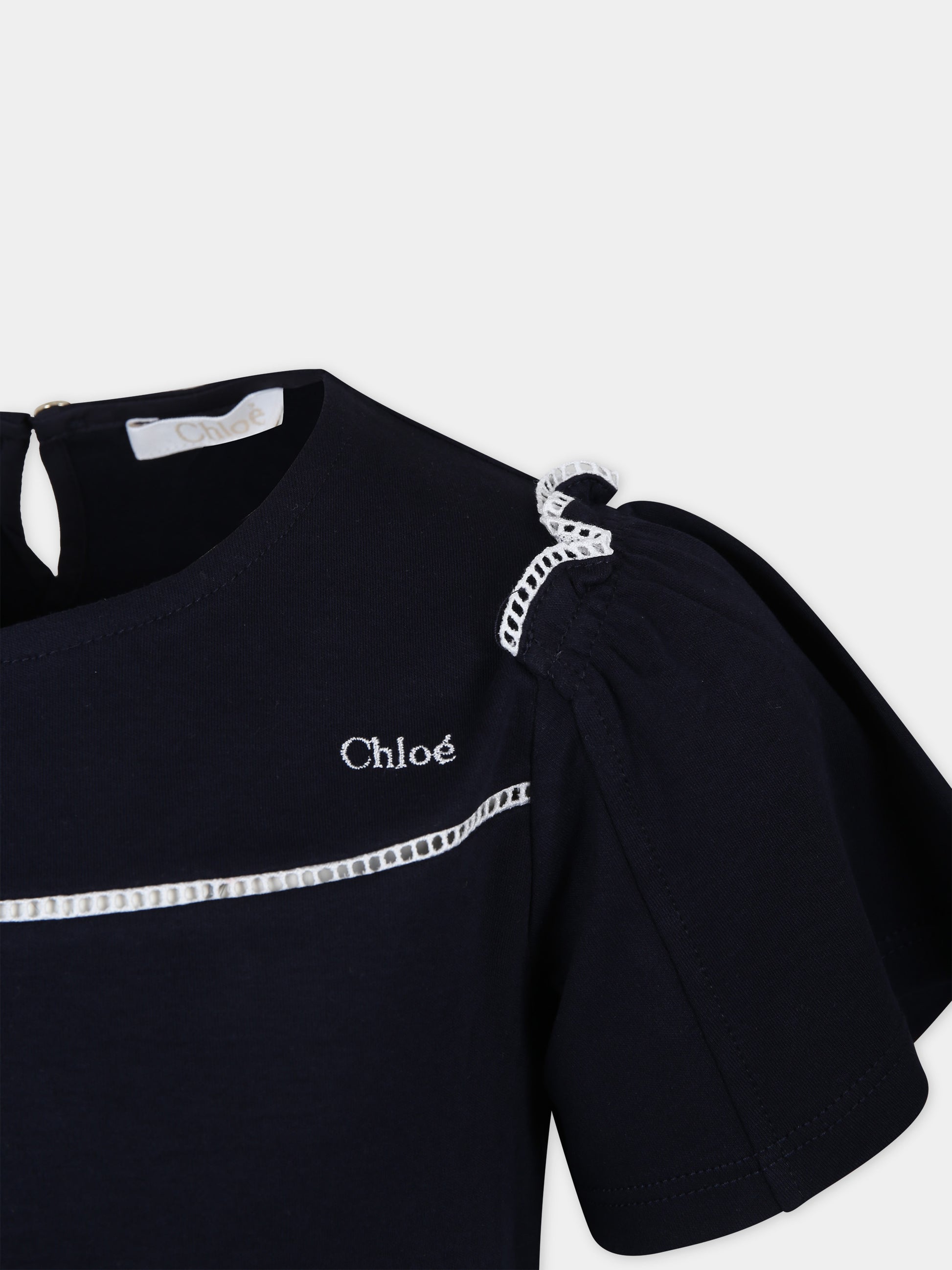 T-shirt blu per bambina con logo,Chloé Kids,C20115 859