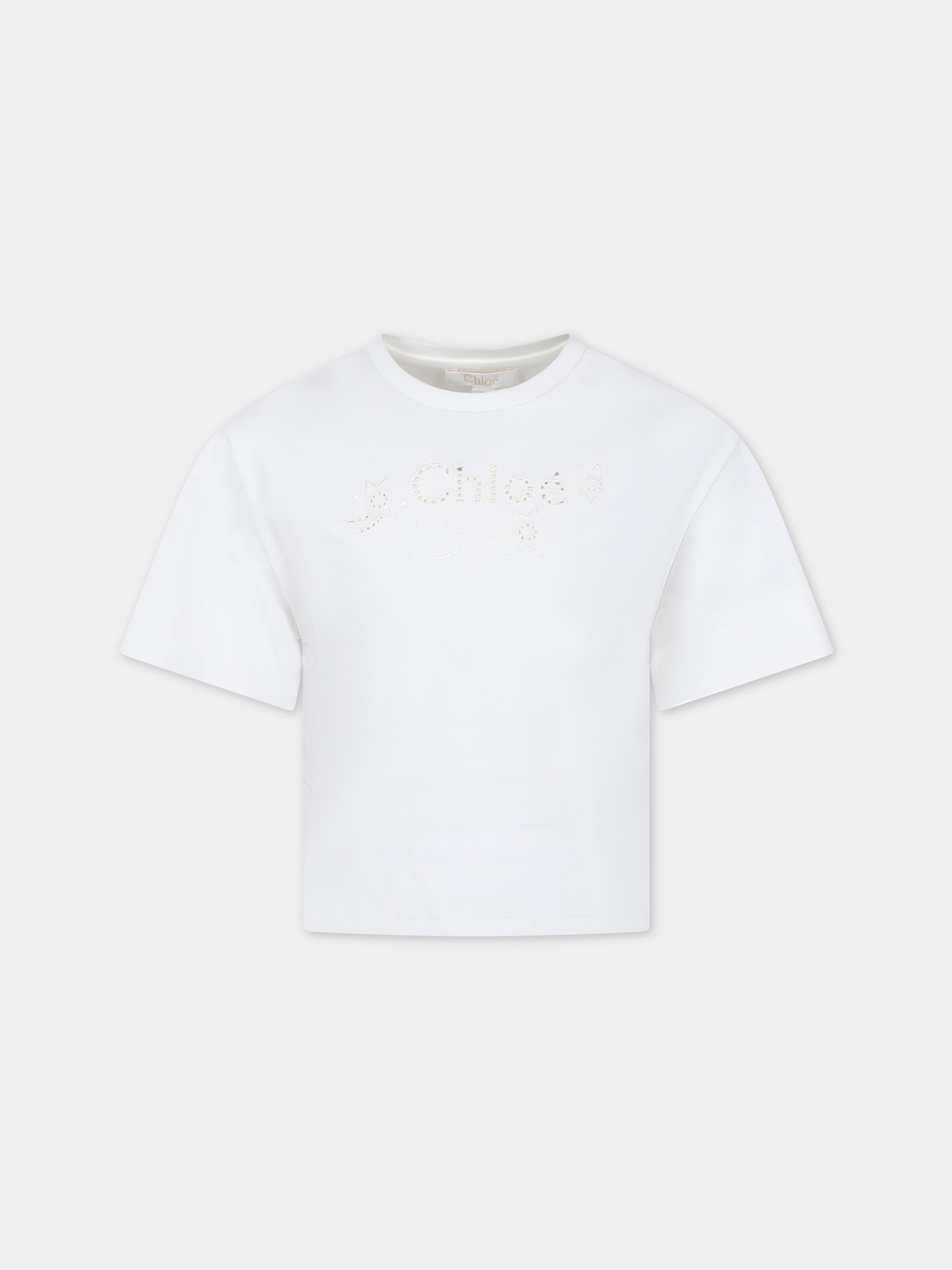 T-shirt bianca per bambina con logo,Chloé Kids,C20109 117