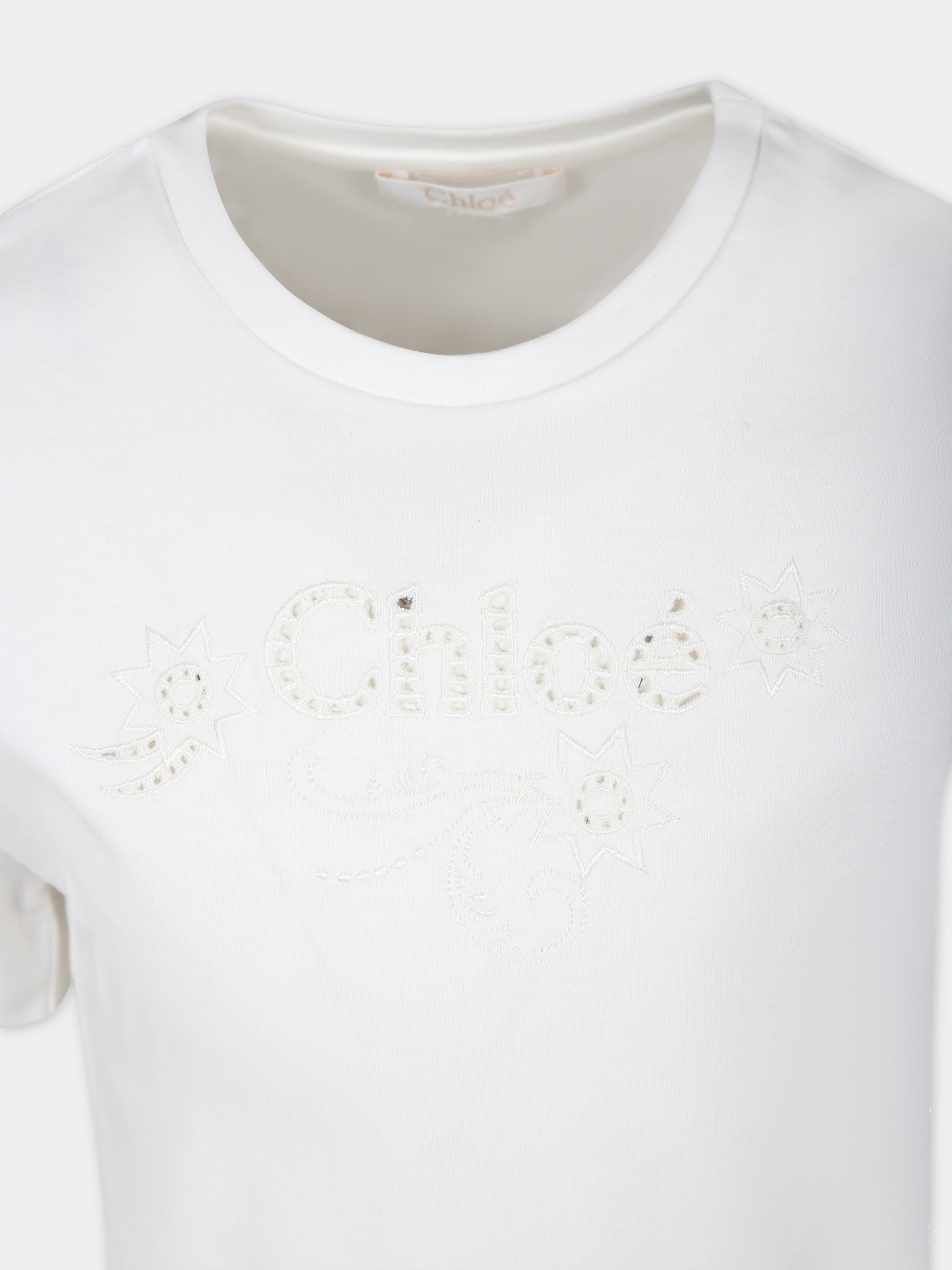 T-shirt bianca per bambina con logo,Chloé Kids,C20109 117