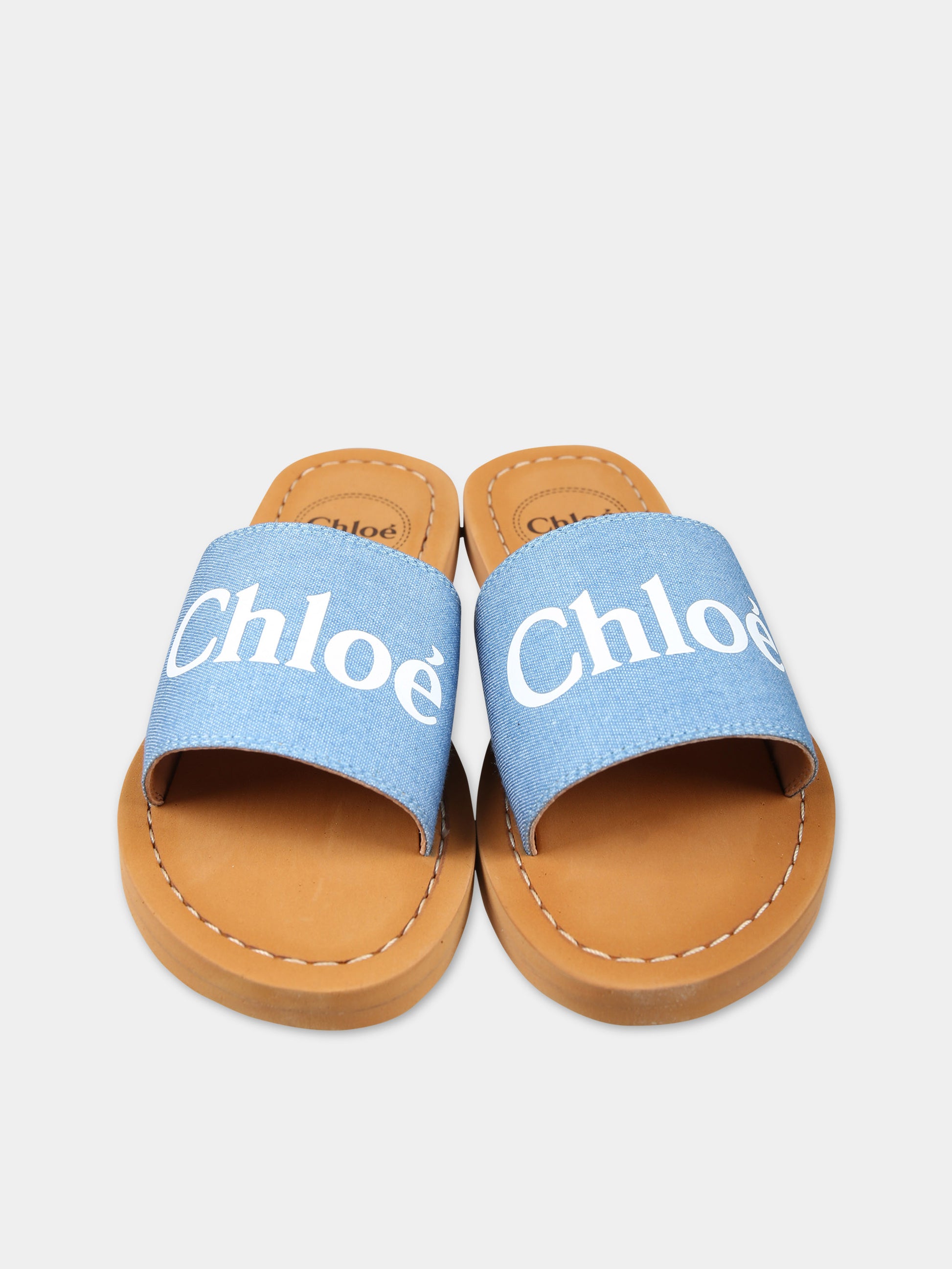 Ciabatte in denim per bambina con logo,Chloé Kids,C20185 Z10
