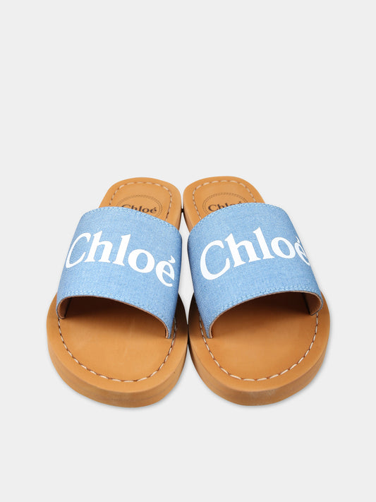 Ciabatte in denim per bambina con logo,Chloé Kids,C20185 Z10
