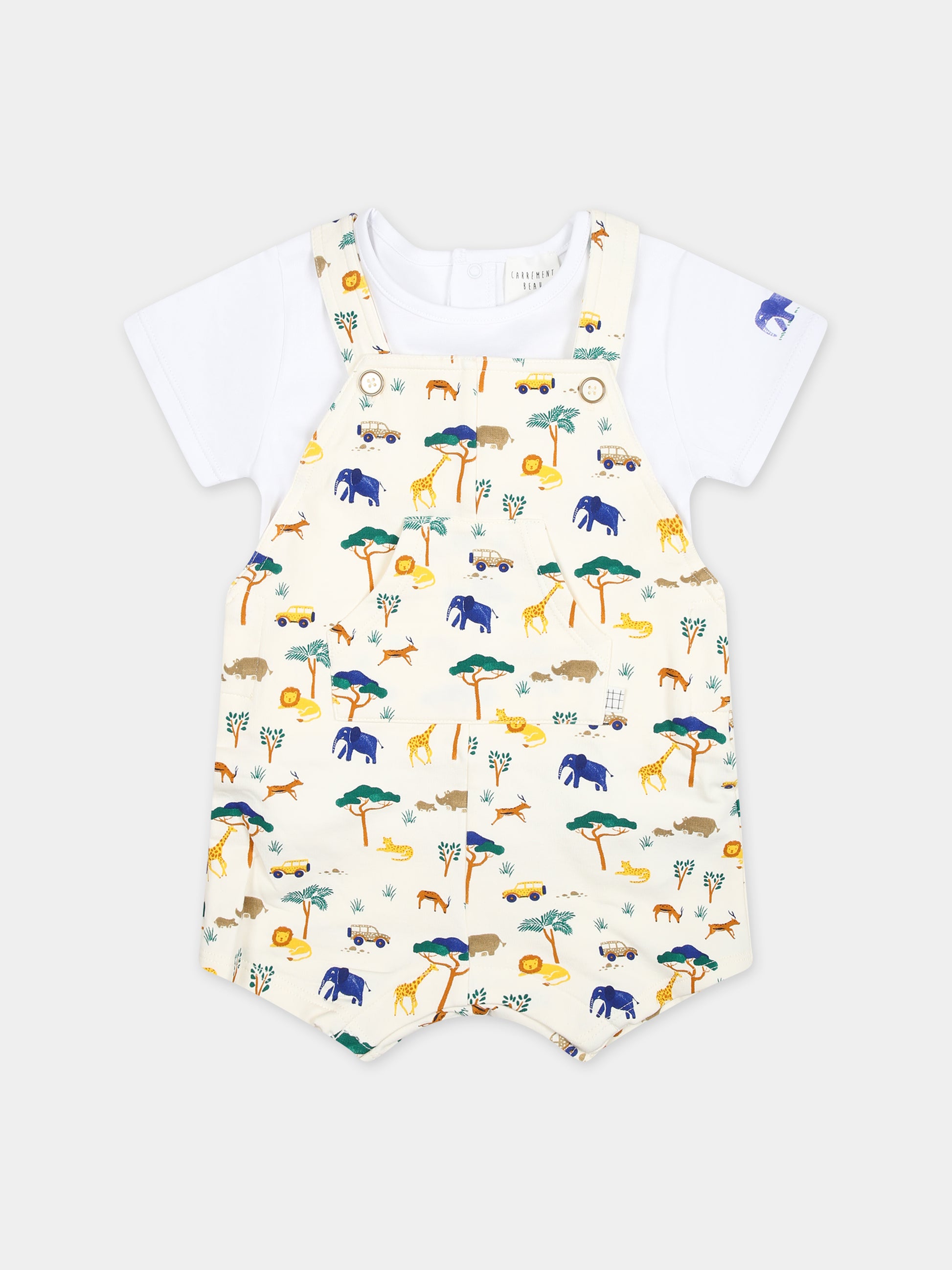 Salopette avorio per neonato con fantasia safari all-over,Carrement Beau,Y30138 N01