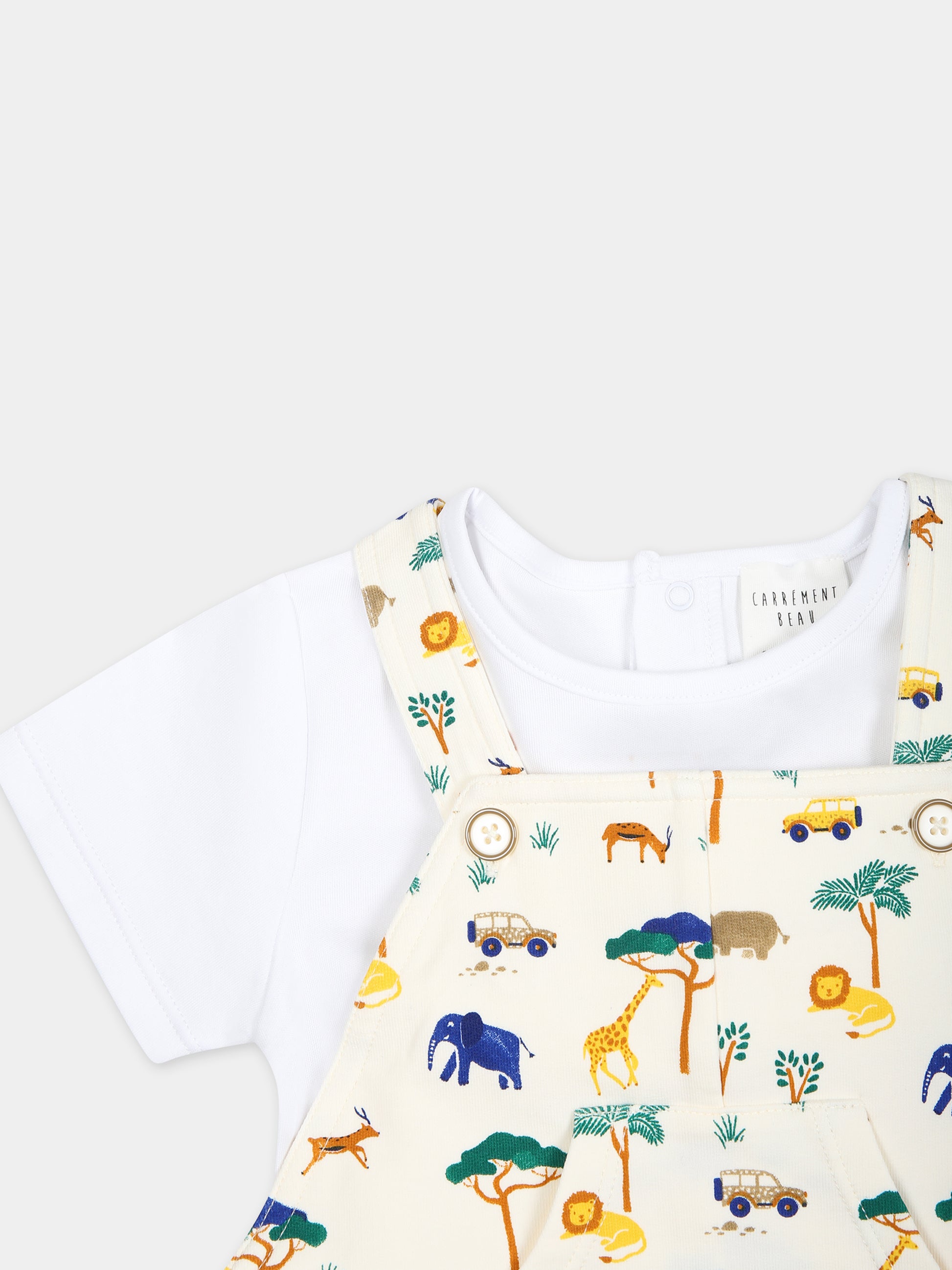 Salopette avorio per neonato con fantasia safari all-over,Carrement Beau,Y30138 N01