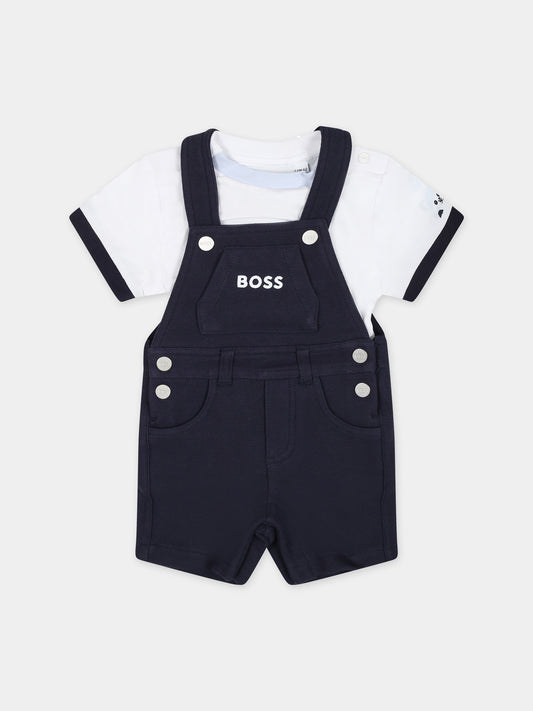 Salopette blu per neontato con logo,Boss,J50801 849