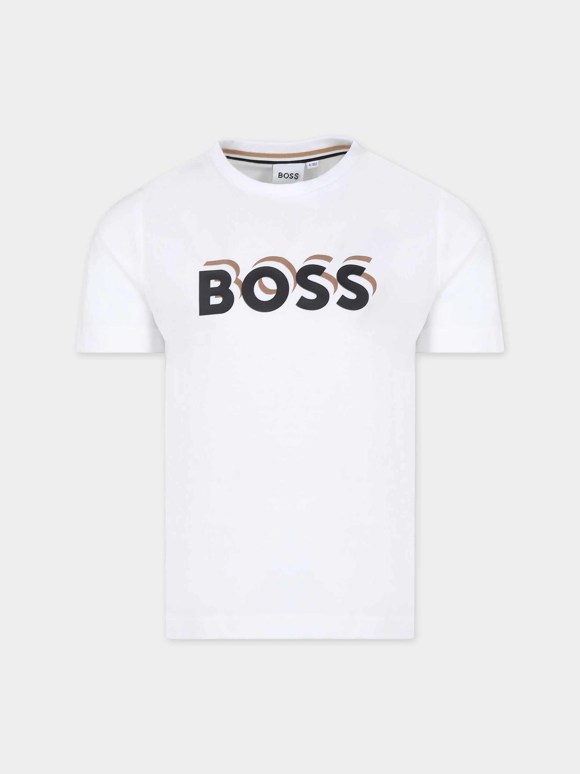 T-shirt bianca per bambino con logo,Boss,J50723 10P