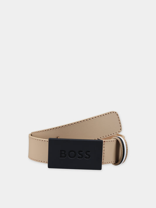 Beige belt for boy with logo