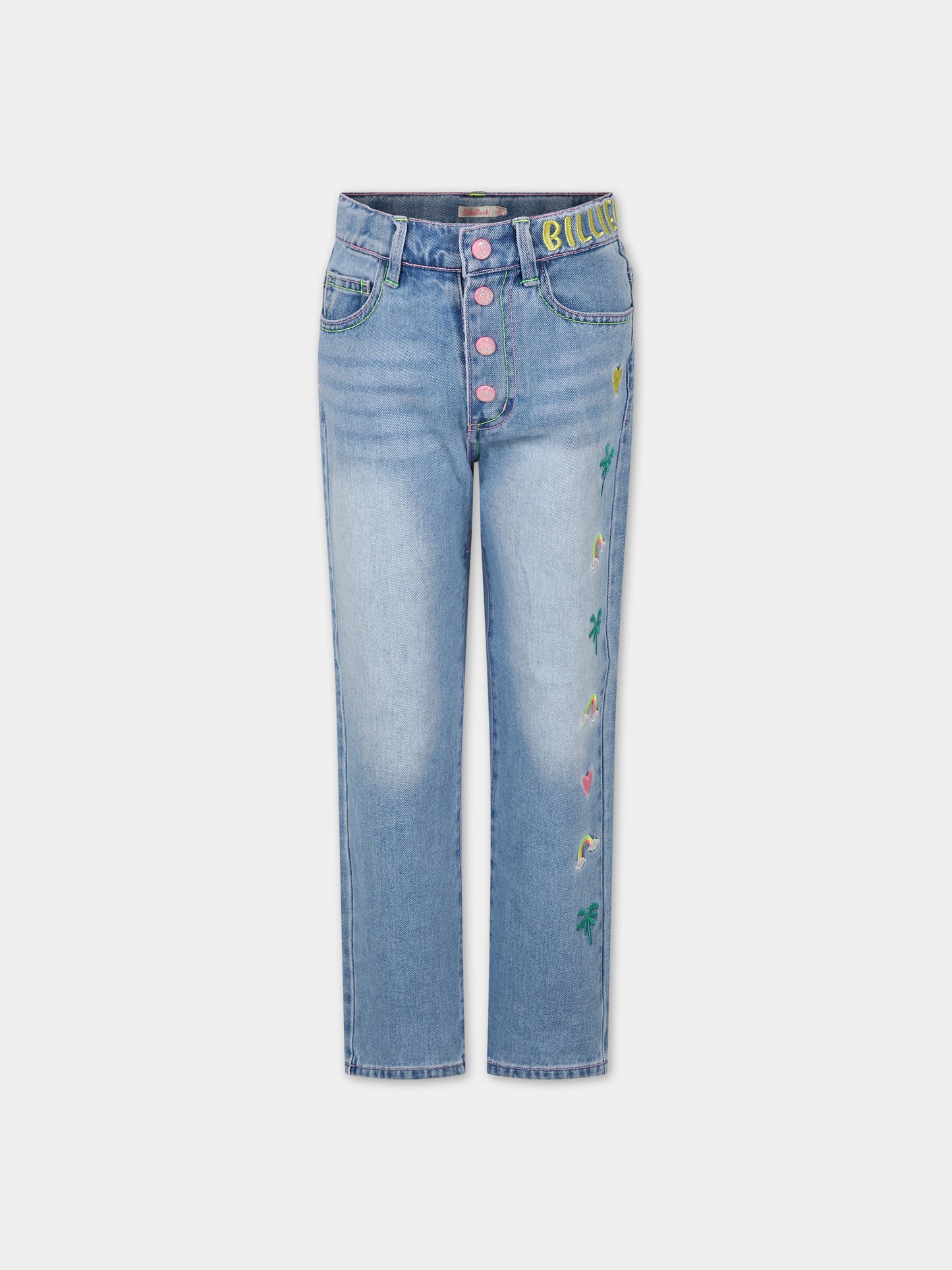 Jeans in denim per bambina con ricami all-over,Billieblush,U20019 Z18