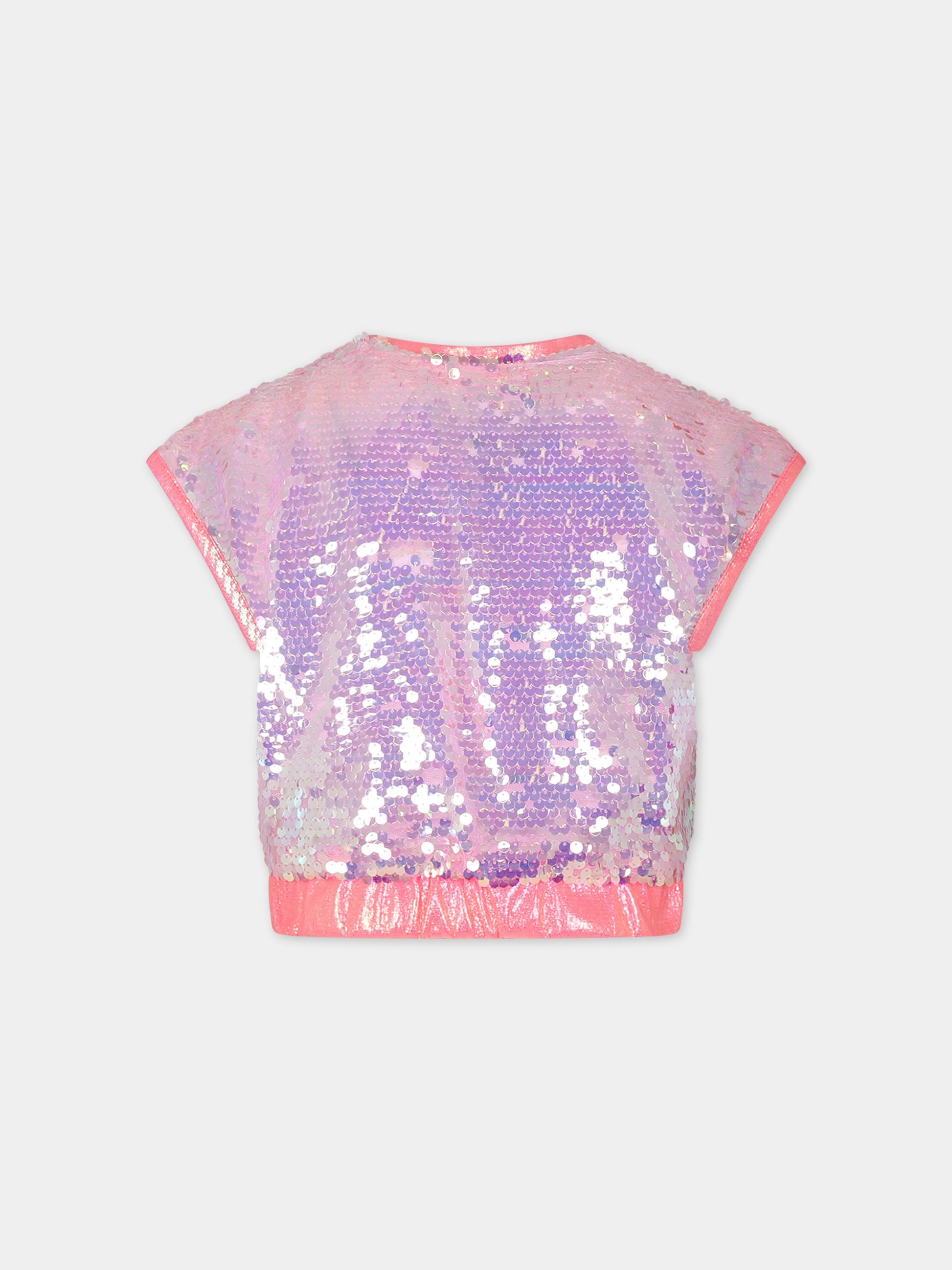 Gilet rosa per bambina con paillettes,Billieblush,U20091 462