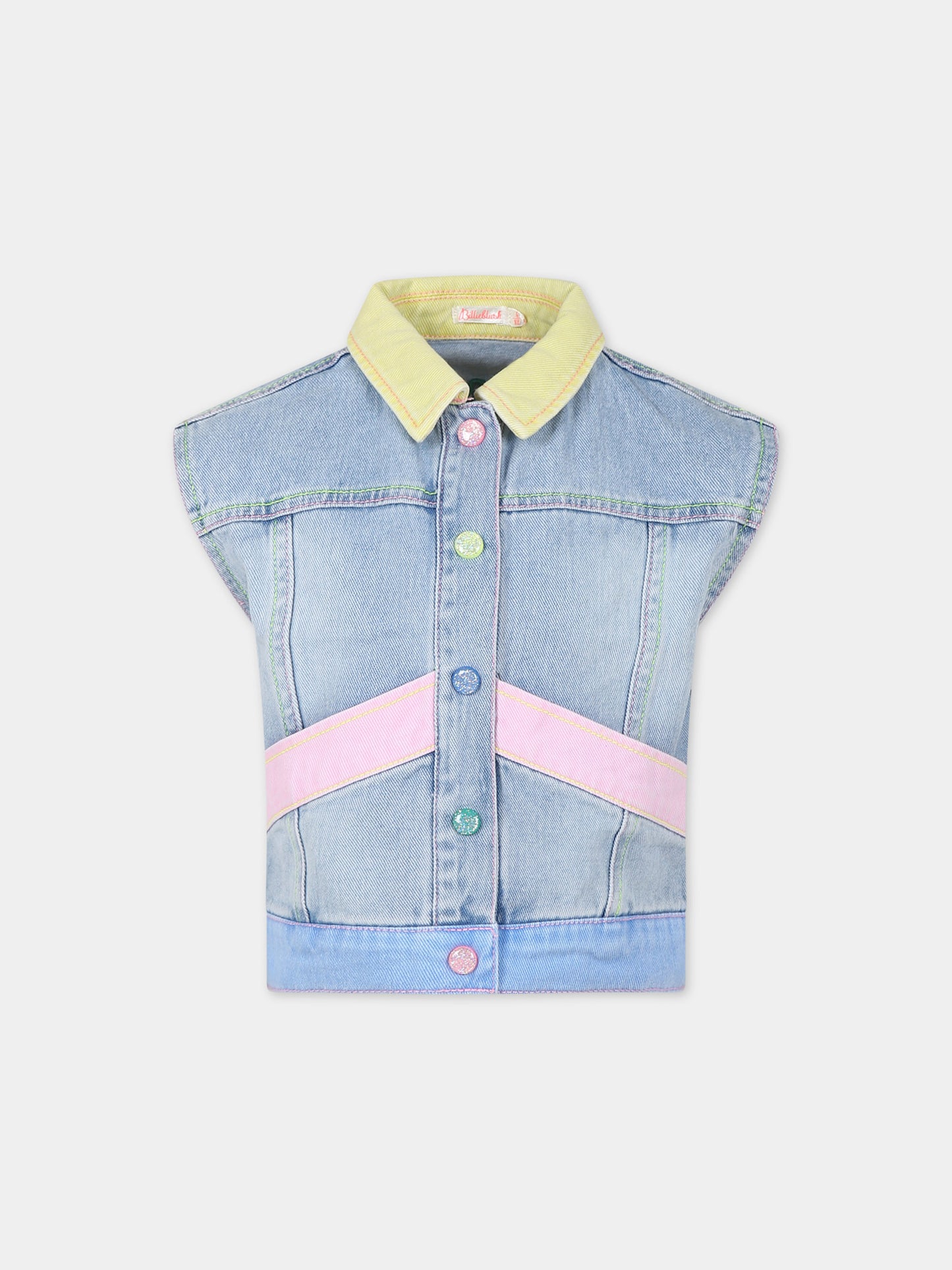 Gilet in denim per bambina con stampa ricamata multicolor,Billieblush,U20148 Z18