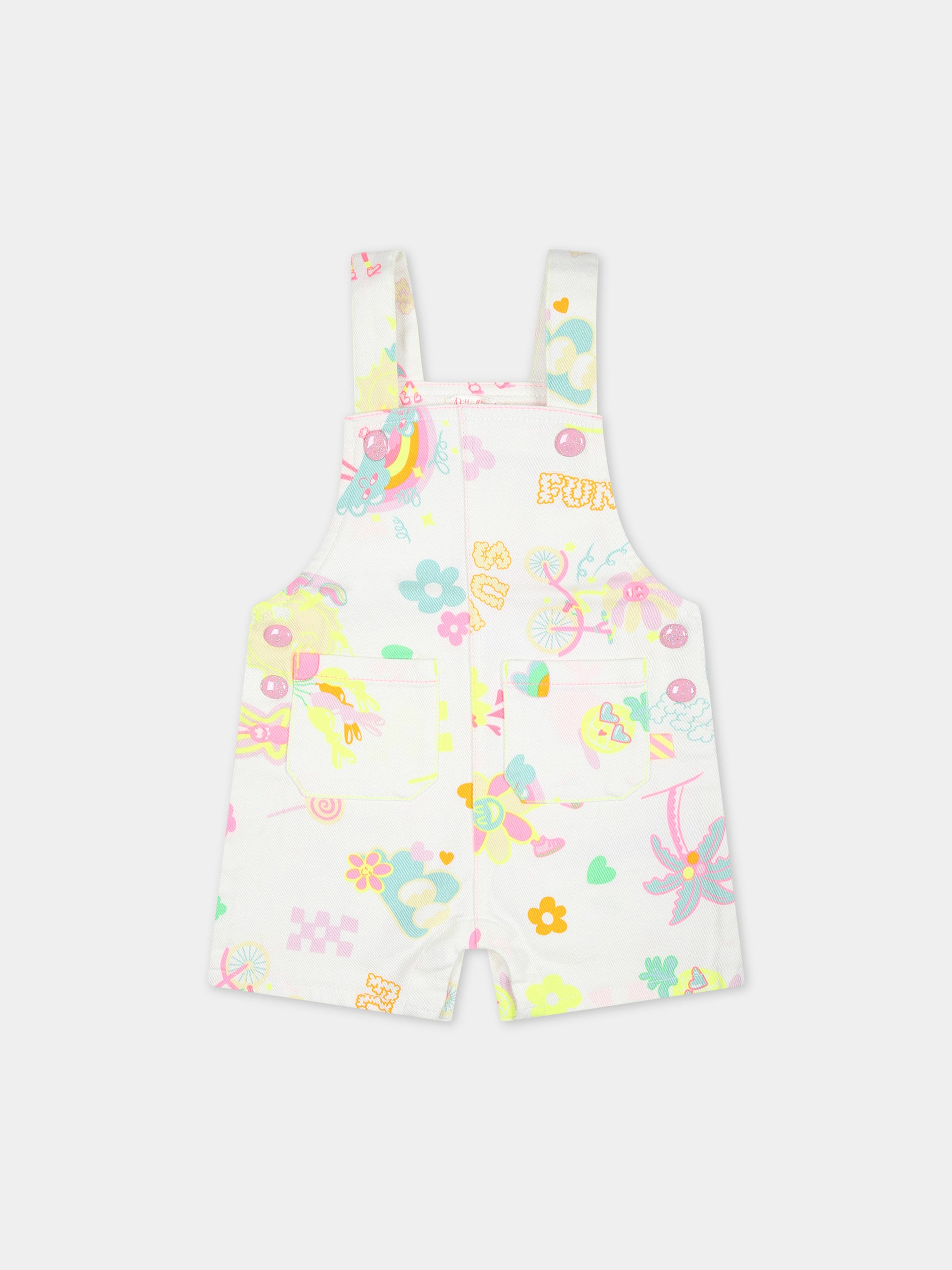 Salopette bianca per neonata con fantasia multicolor,Billieblush,U20003 10P