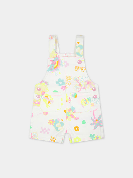 Salopette bianca per neonata con fantasia multicolor,Billieblush,U20003 10P