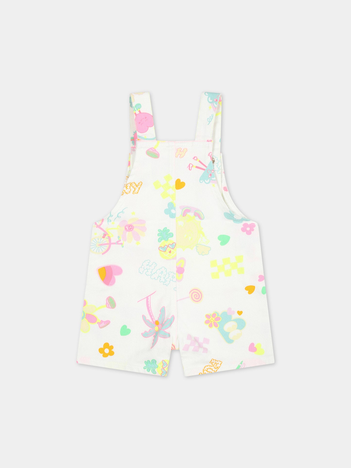 Salopette bianca per neonata con fantasia multicolor,Billieblush,U20003 10P