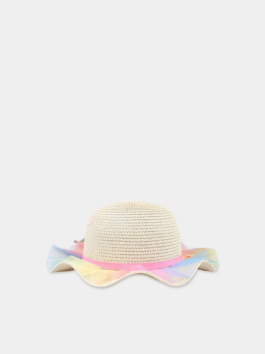 Cappello beige per bambina con tulle multicolor,Billieblush,U20300 Z41