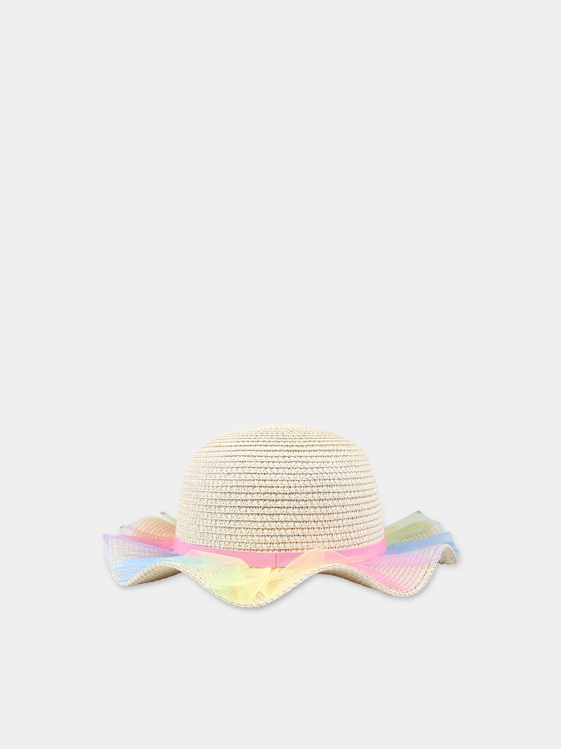 Cappello beige per bambina con tulle multicolor,Billieblush,U20300 Z41