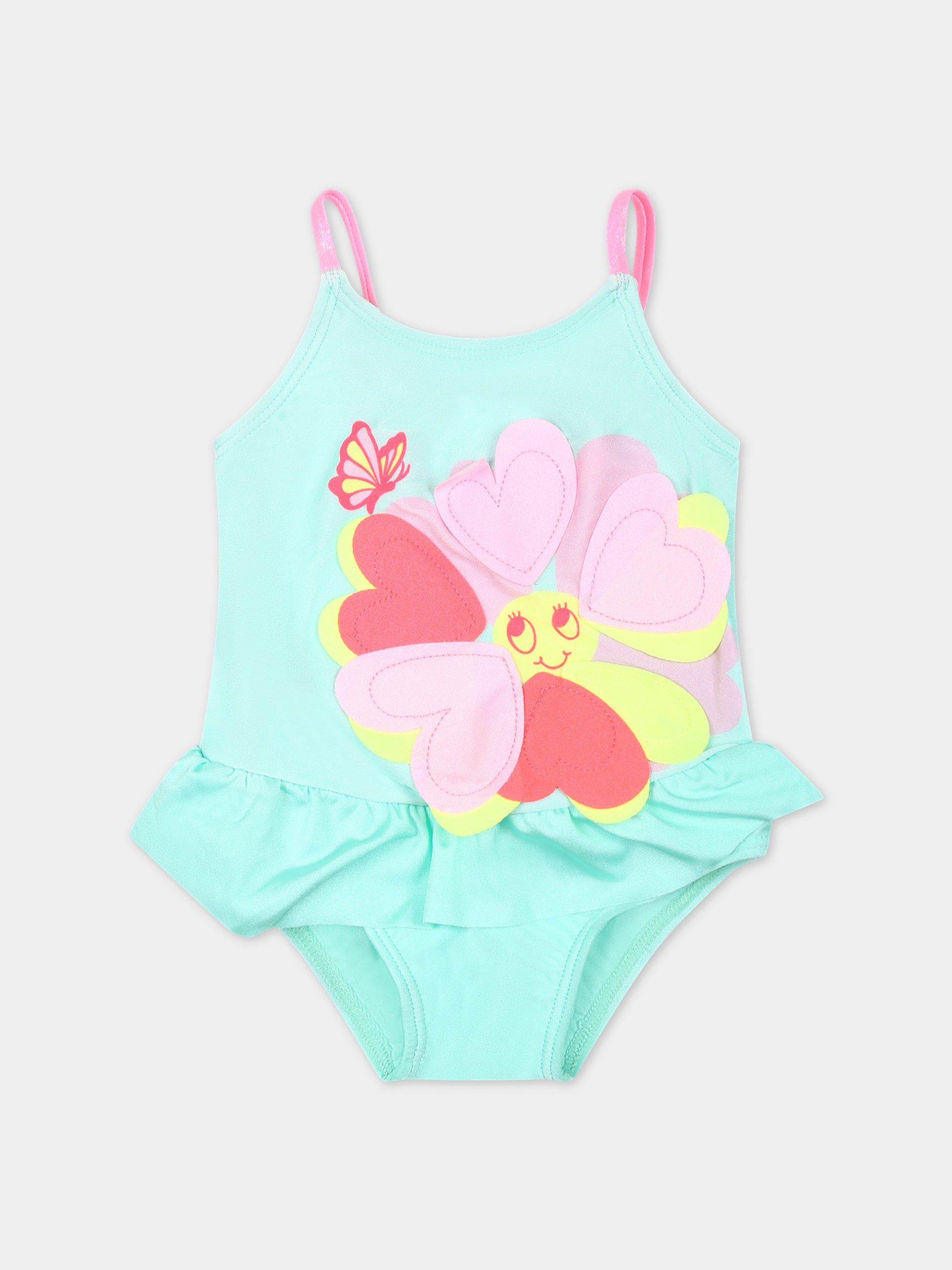 Costume intero verde per neonata con cuori,Billieblush,U20043 74A