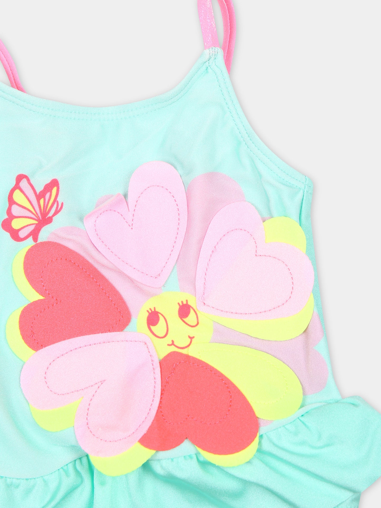 Costume intero verde per neonata con cuori,Billieblush,U20043 74A