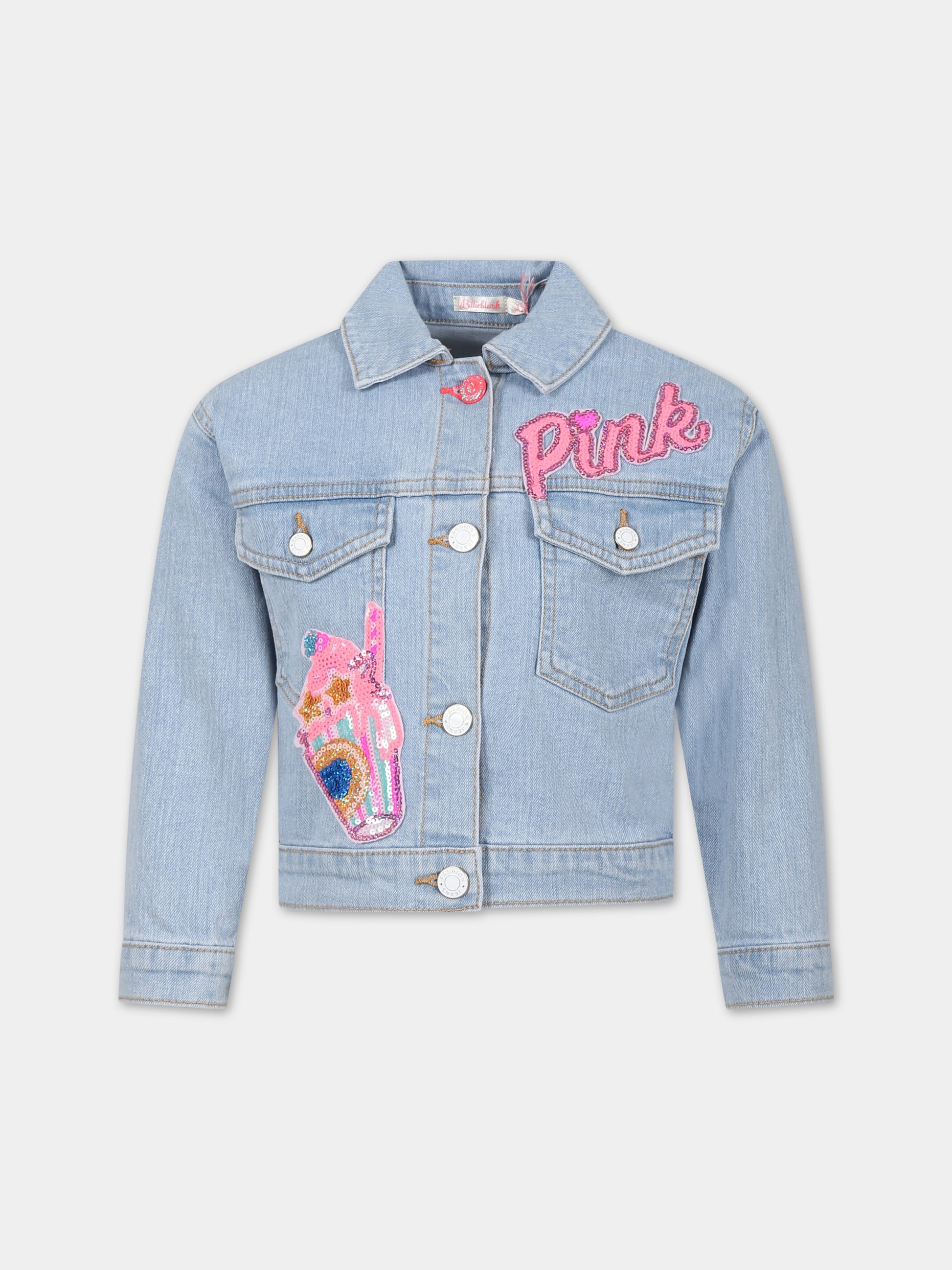 Gonna denim per bambina con patch di paillettes,Billieblush,U20145 Z18