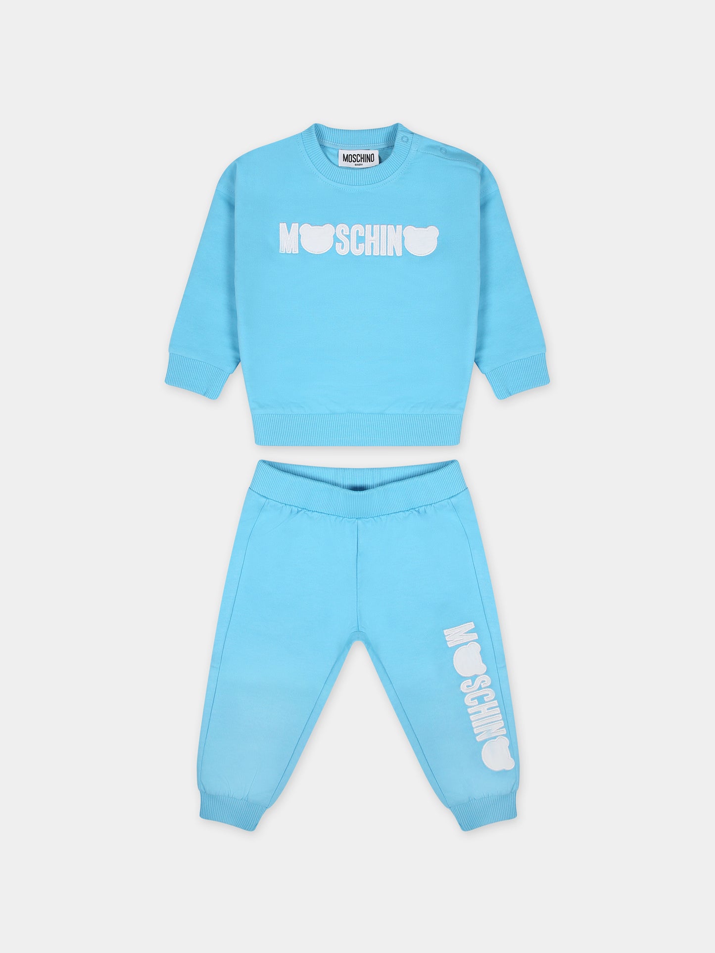 Completo celeste per neonata con logo,Moschino Kids,MOK049 LCA51 40538