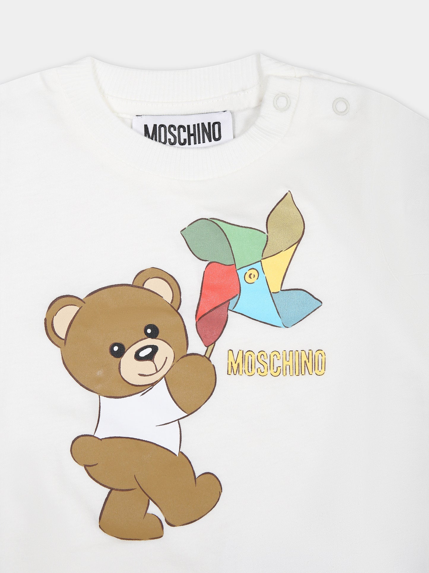 Tutina avorio per neonati con Teddy Bear e girandola,Moschino Kids,MUT03U LAA03 10063