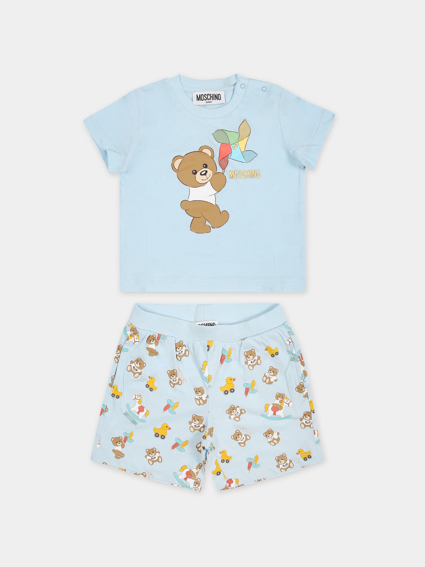 Completo celeste per neonato con Teddy Bear e girandola,Moschino Kids,MSG00M LAB92 83537