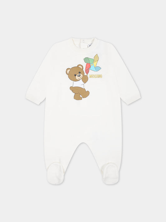 Tutina avorio per neonati con Teddy Bear e girandola multicolor,Moschino Kids,MUT03V LCA19 10063