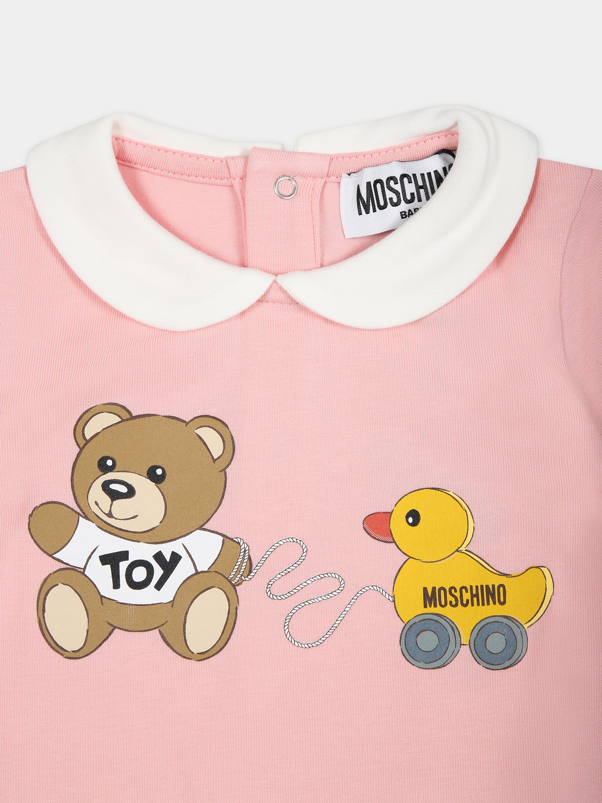 Tutina rosa per neonata con Teddy Bear e paperella,Moschino Kids,MUT03T LBA00 50209