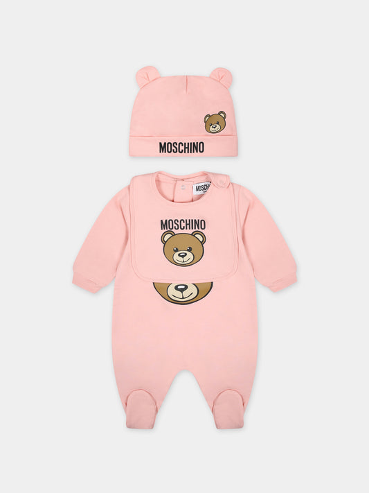 Set rosa per neonata con Teddy Bear,Moschino Kids,MUY067 LCA19 50209