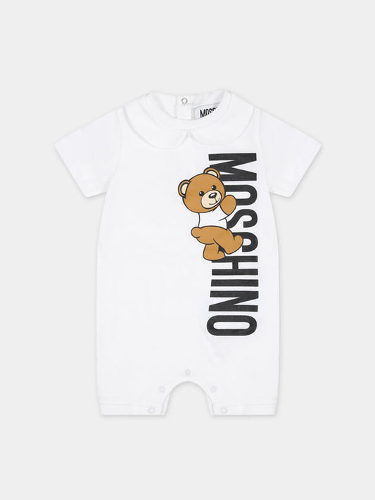 Pagliaccetto bianco per neonati con Teddy Bear,Moschino Kids,MUY06L LAA17 10101
