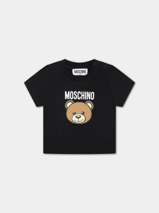 T-shirt nera per neonati con Teddy Bear,Moschino Kids,MUM03Y LAA02 60100