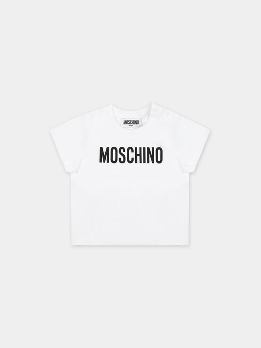 T-shirt bianca per neonati con logo,Moschino Kids,MUM03U LAA23 10101