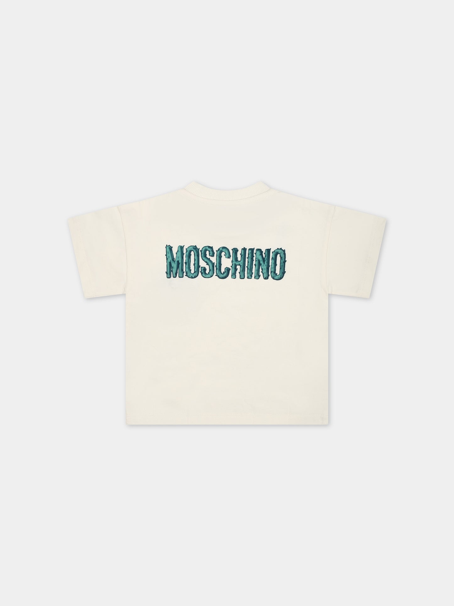 T-shirt avorio per neonato con taschino,Moschino Kids,MUM03P LAA23 20059