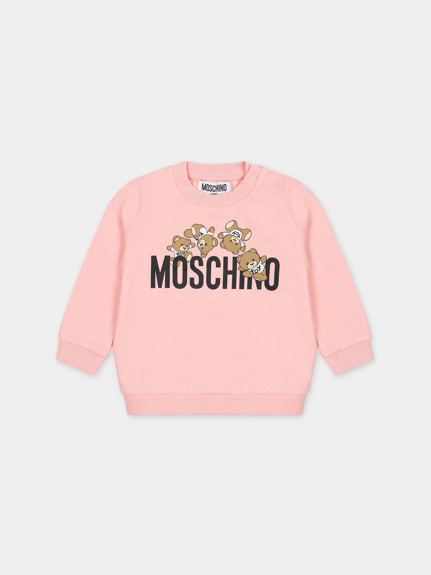 Felpa rosa per neonati con Teddy Bears e logo,Moschino Kids,MZF04Q LCA19 50209