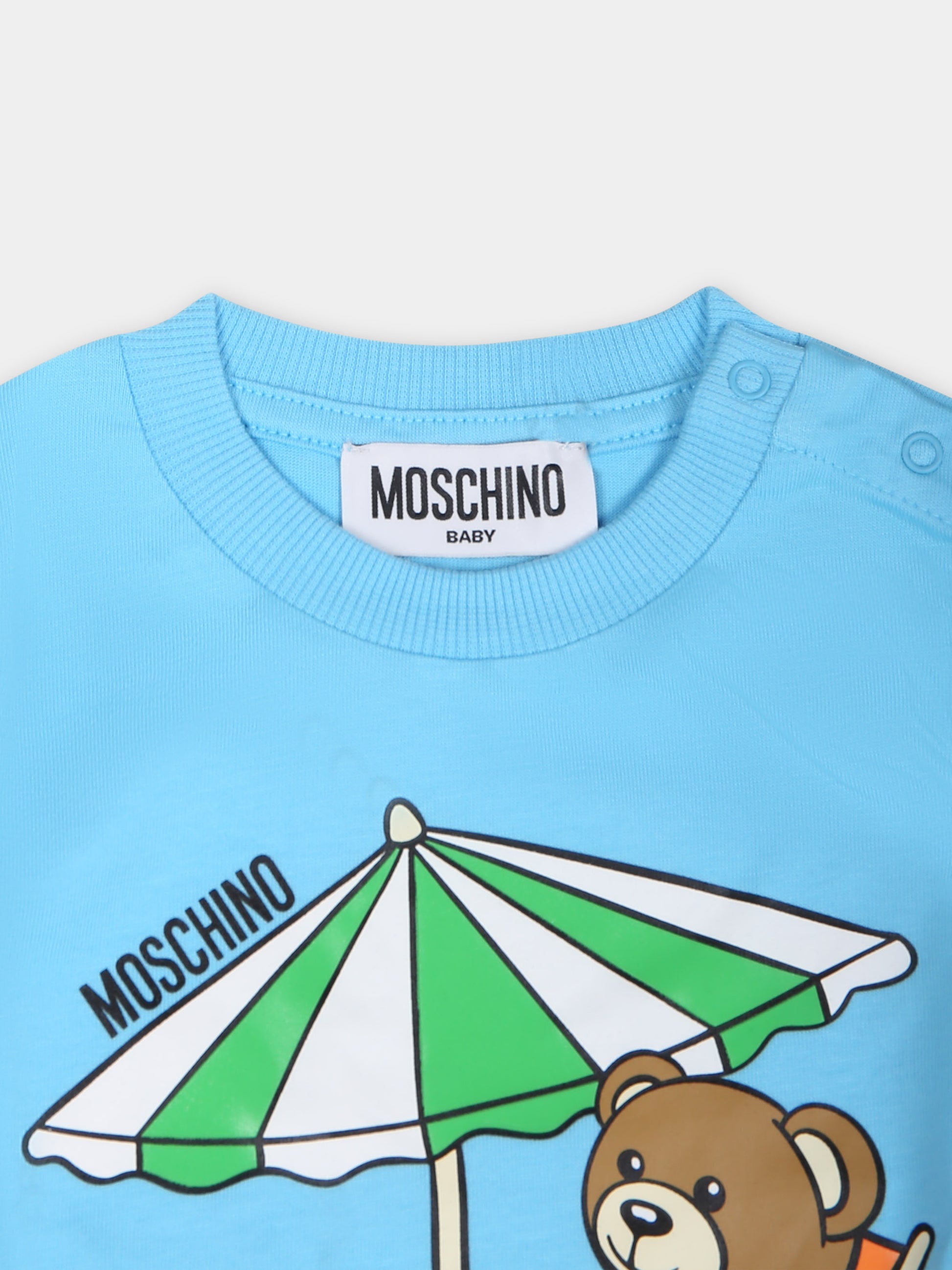 Completo sportivo celeste per neonato con Teddy Bear,Moschino Kids,MNG00L LAA24 40538