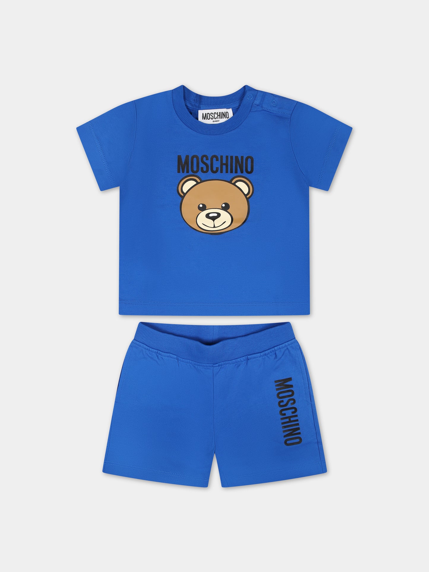 Completo blu per neonato con Teddy Bear e logo,Moschino Kids,MRG00M LAA02 40289
