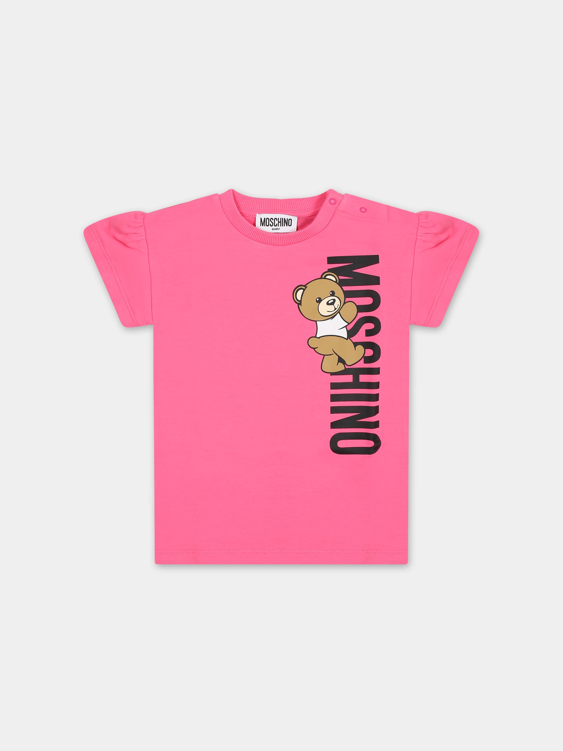 Vestito fucsia per neonata con Teddy Bear e logo,Moschino Kids,MDV0B6 LDA25 50580