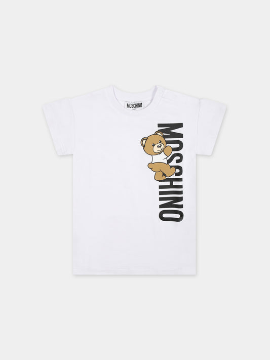 Vestito bianco per neonata con Teddy Bear e logo,Moschino Kids,MDV0B6 LDA25 10101