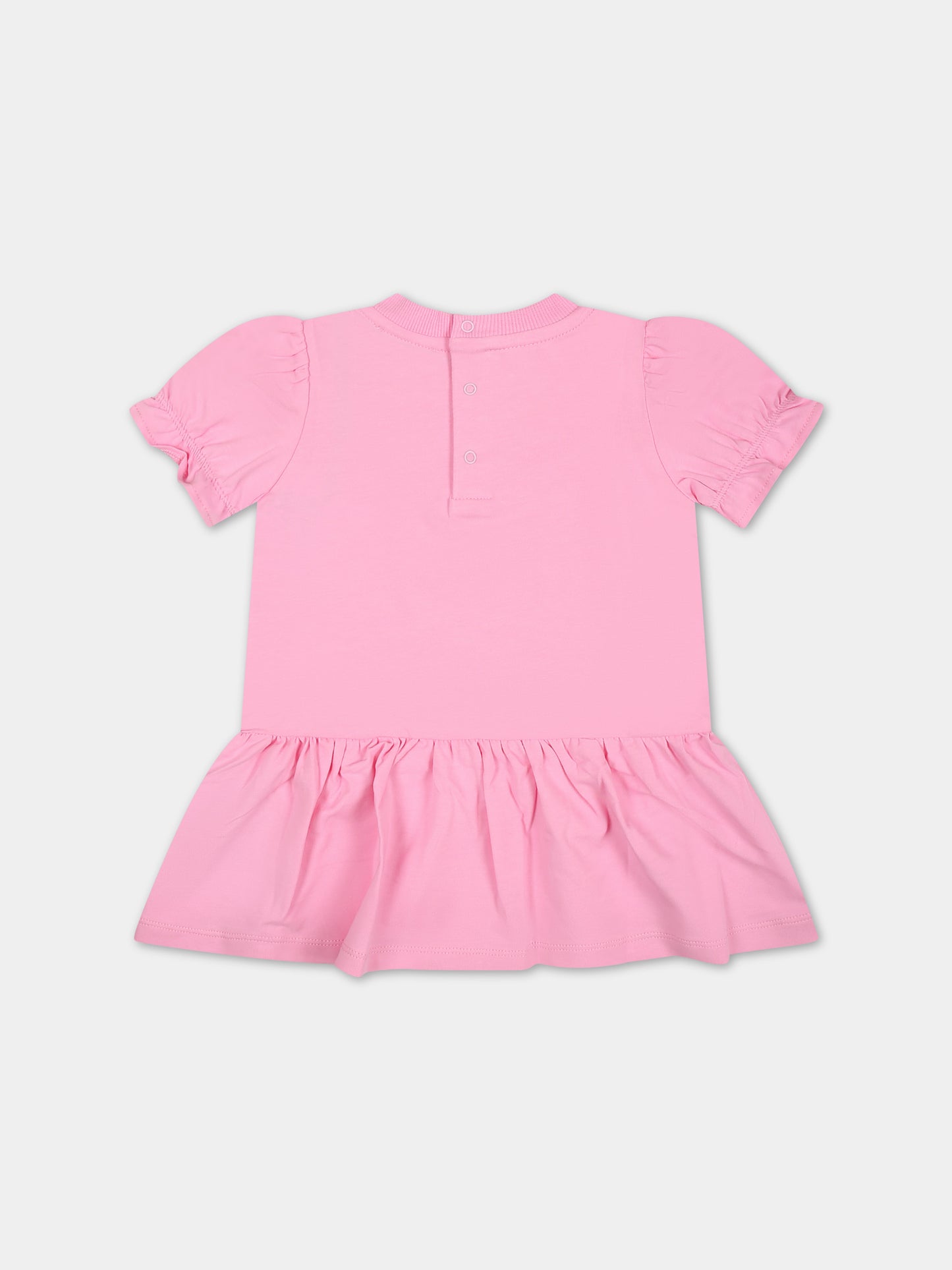 Vestito rosa per neonata con stampa Teddy Bear,Moschino Kids,MDV0B5 LBA10 50206