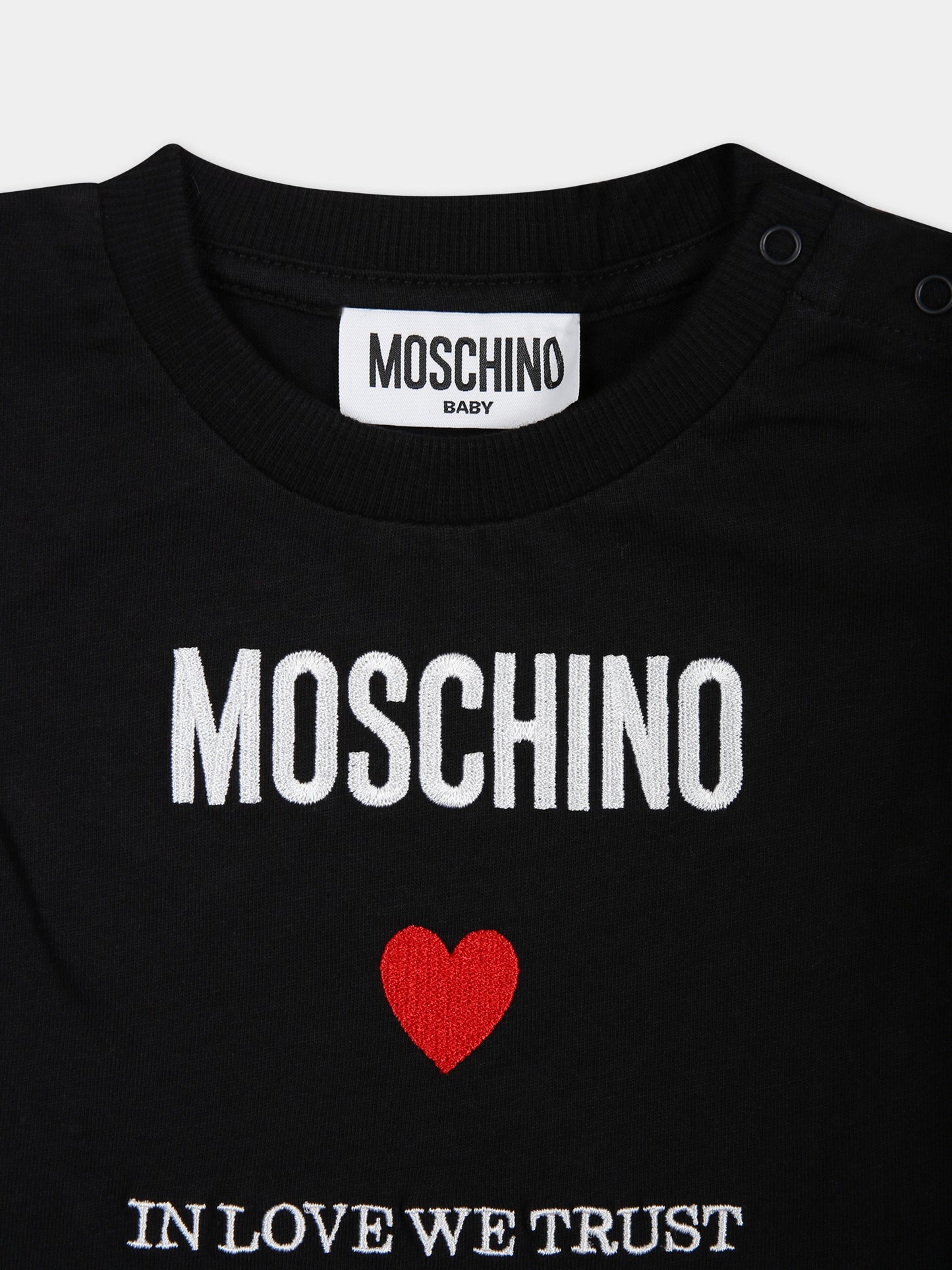 Vestito blu per neonata con logo e cuore,Moschino Kids,MDV0BB LAA22 60100